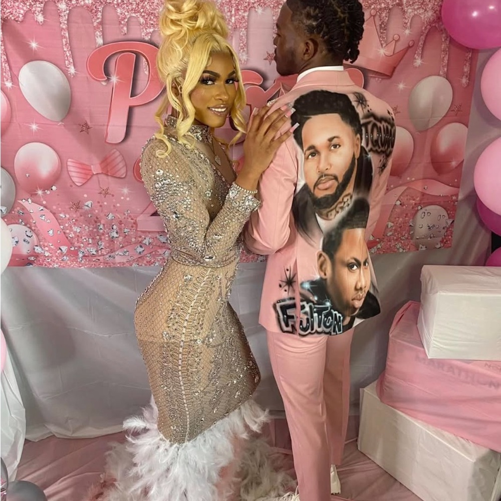 Sequin Dress with Feather Hem